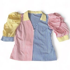 PASTEL Striped Puff Puffed Sleeves 80’s Vintage VTG sz Large‎ L Costume Party